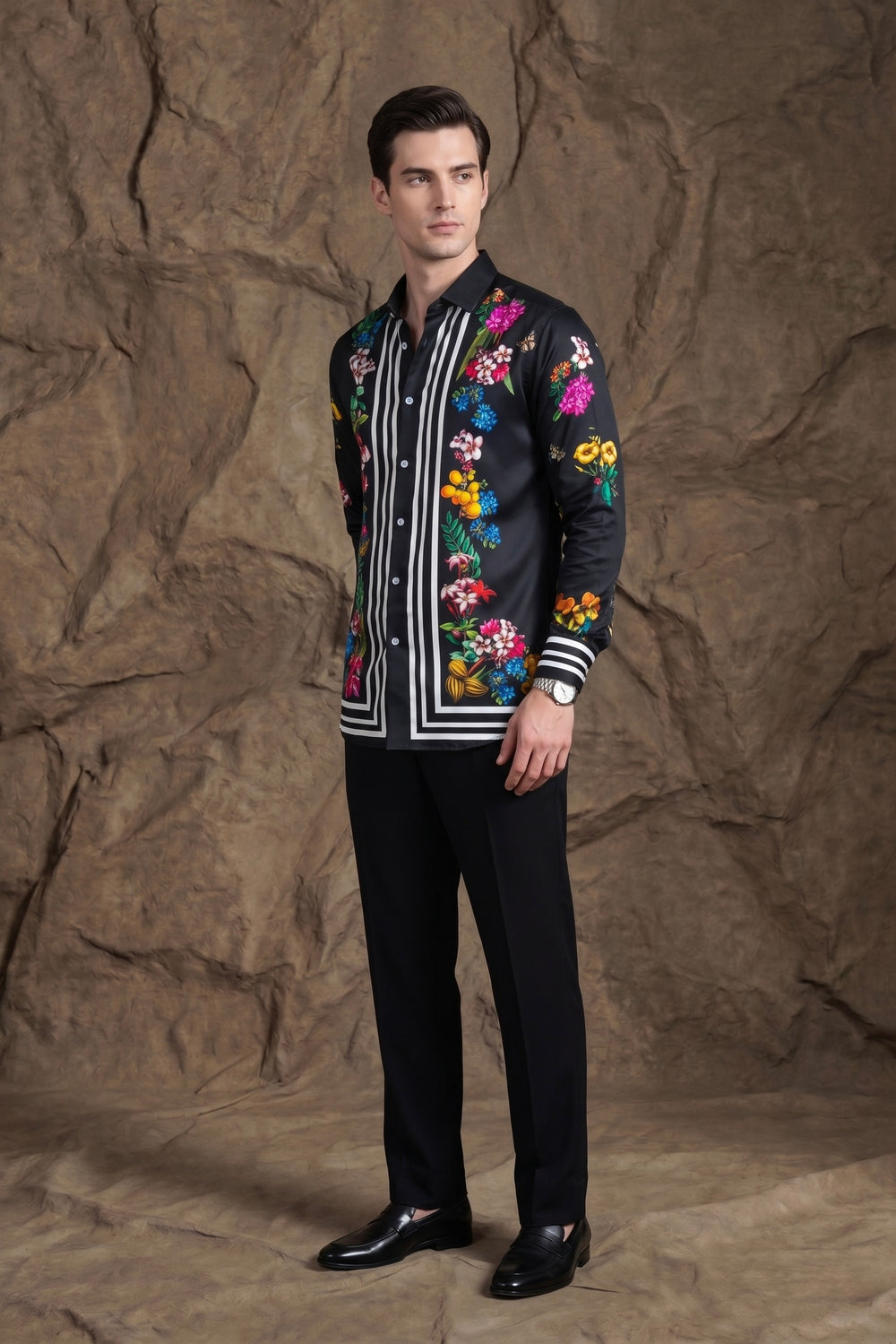 Noir Garden Printed Satin Shirt