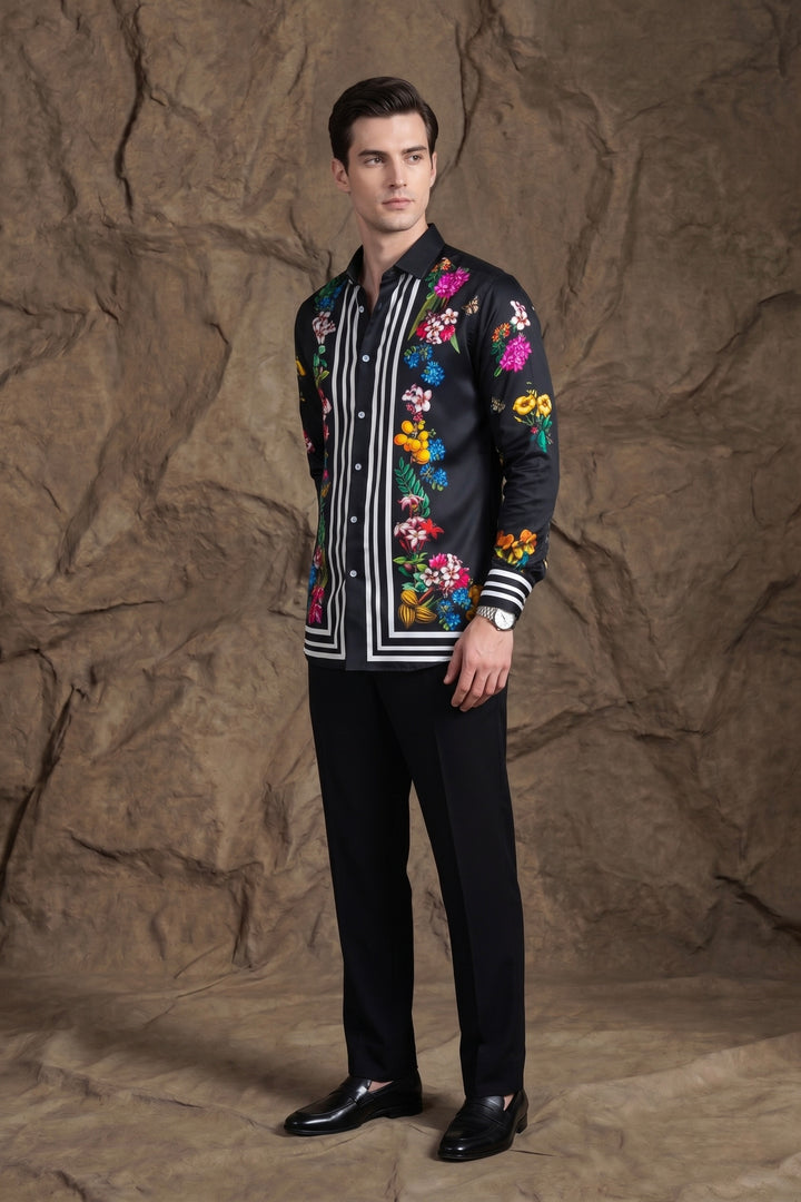 Noir Garden Printed Satin Shirt