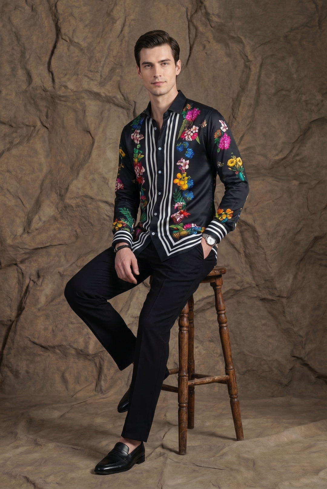 Noir Garden Printed Satin Shirt