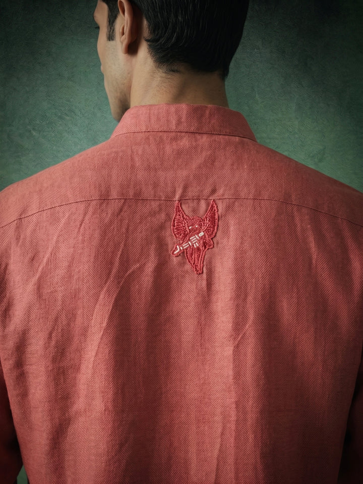 Dusty Rose Linen Mandarin Collar Over Shirt