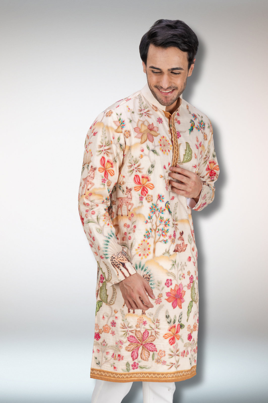 Abees White embroidered kurta set - front view