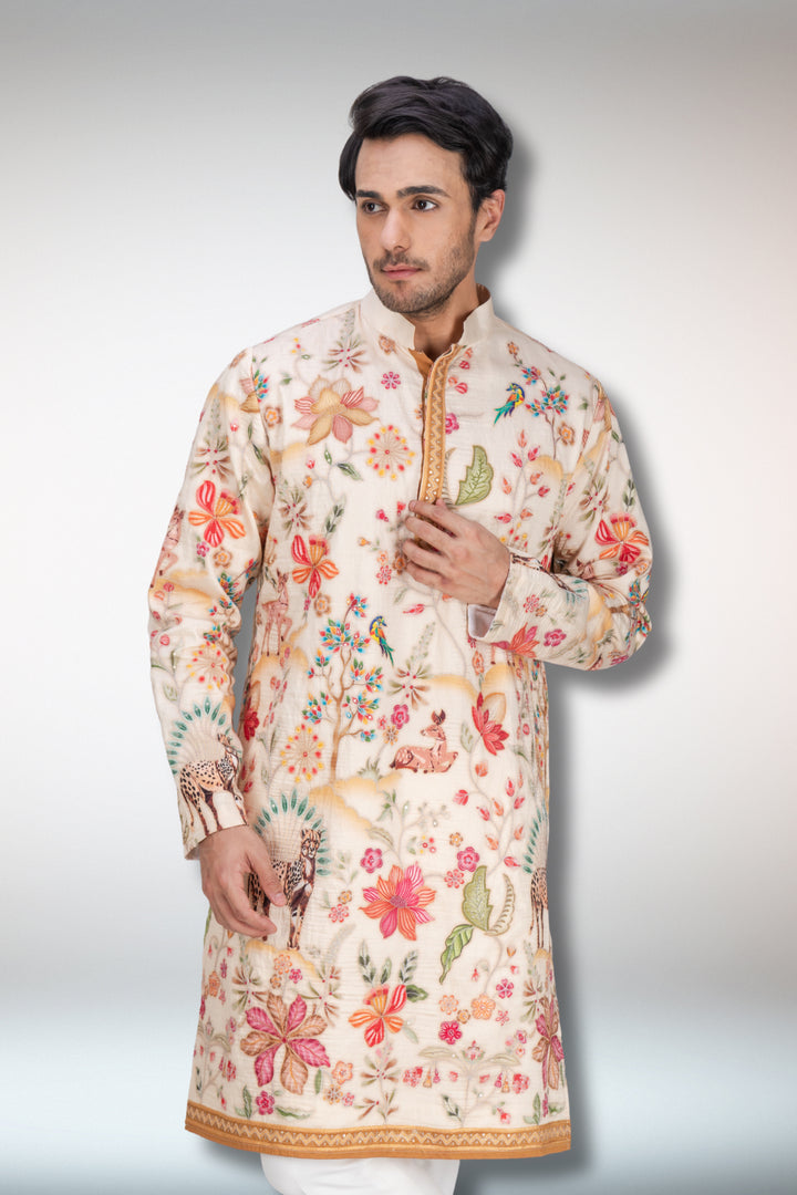 Abees White embroidered kurta set - back view