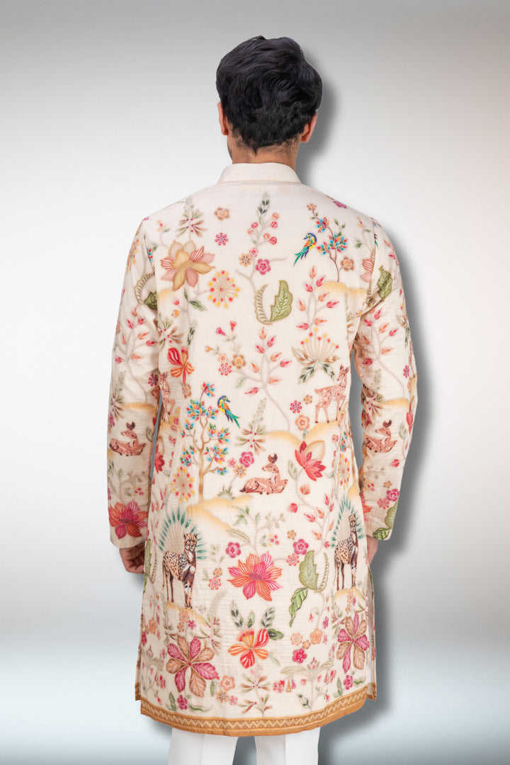 Abees White embroidered kurta set - side view