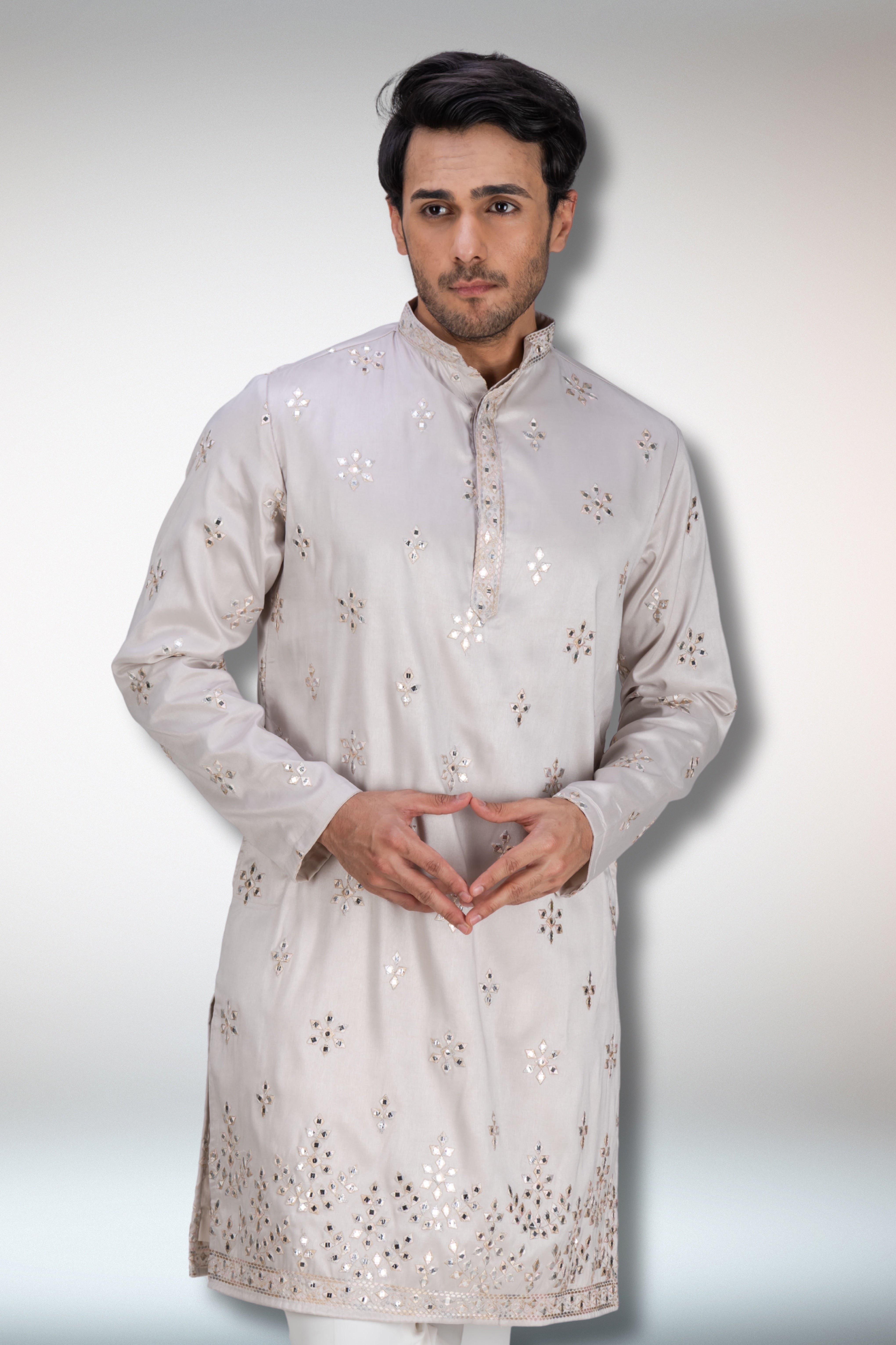 Silver Handworked Kurta and Dupatta Set