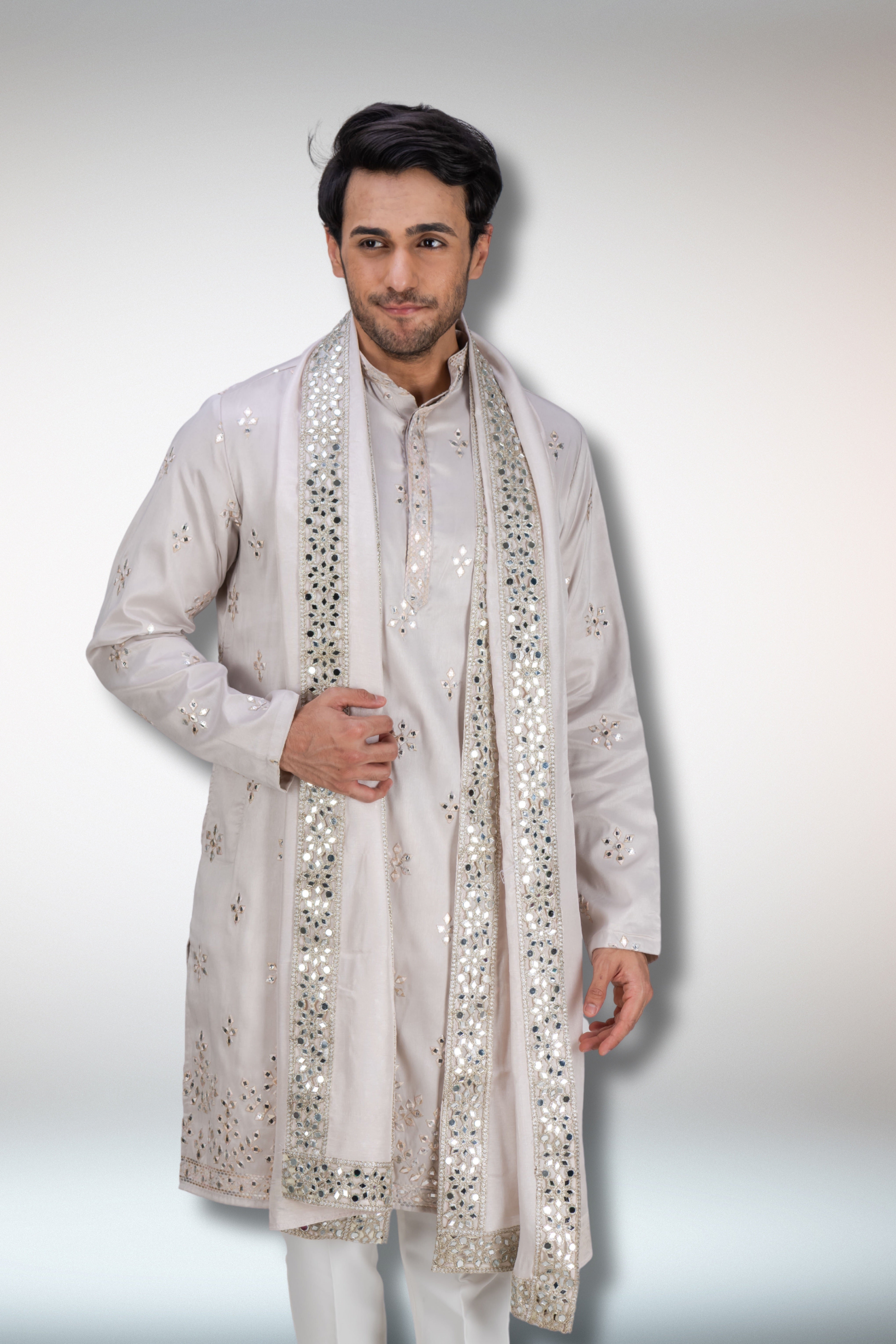 Silver Handworked Kurta and Dupatta Set