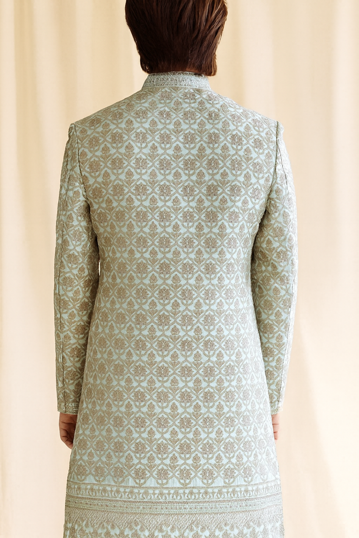 Abees Green embroidered sherwani set - side view