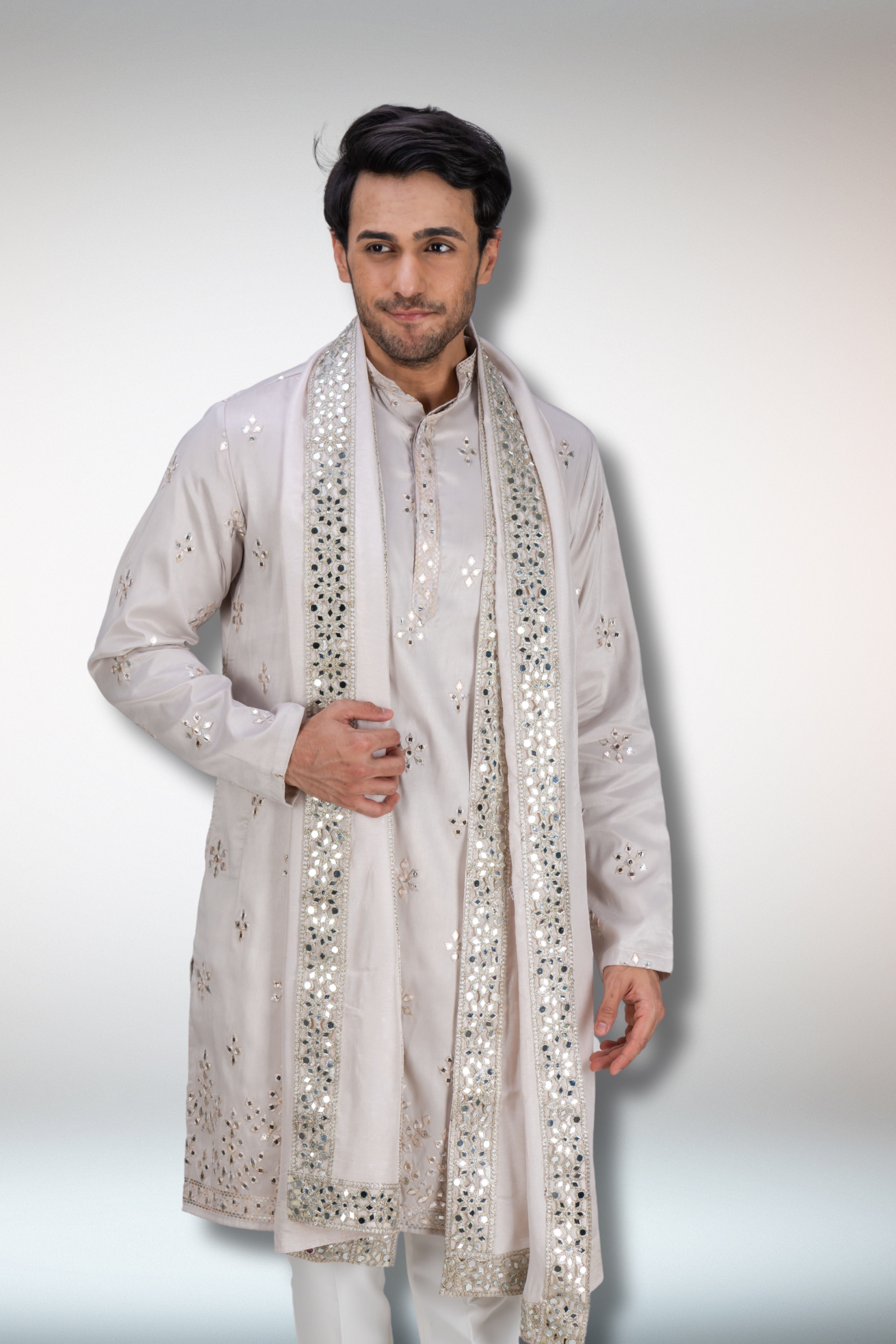 Silver Handworked Kurta and Dupatta Set