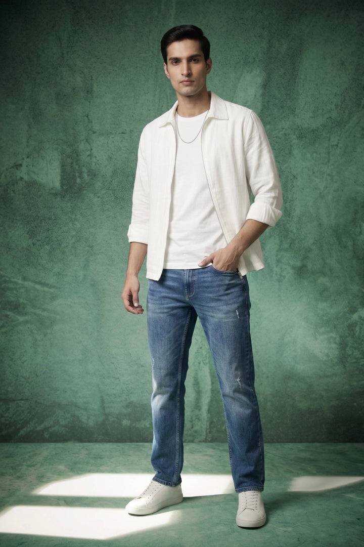 Ivory White Linen Zip-Up Overcoat