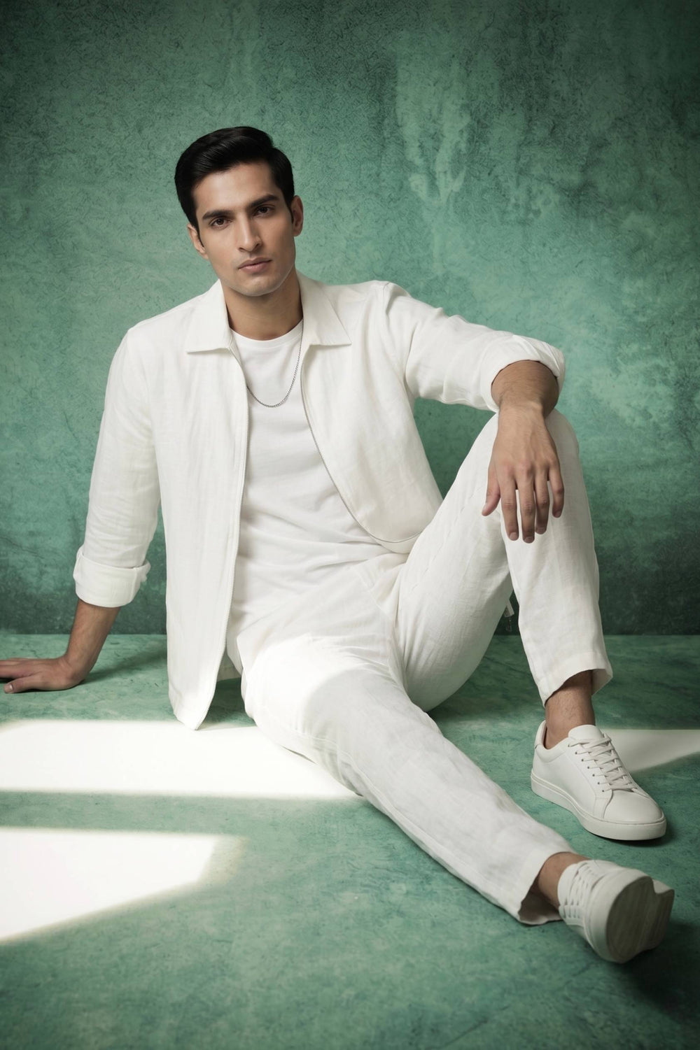 Ivory White Linen Zip-Up Overcoat
