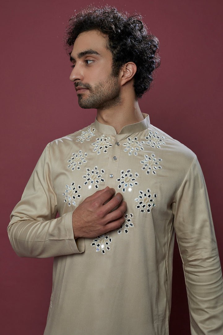 Abees Beige mirrorwork kurta set - back view