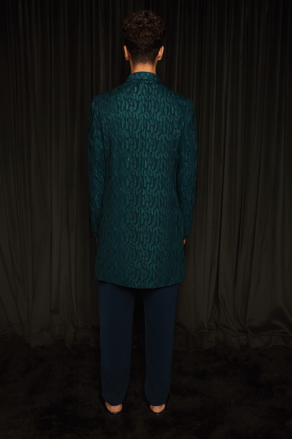 Teal Textured Bandhgala Jacket Set – Indo-Western Menswear for Weddings & Festive Occasions
