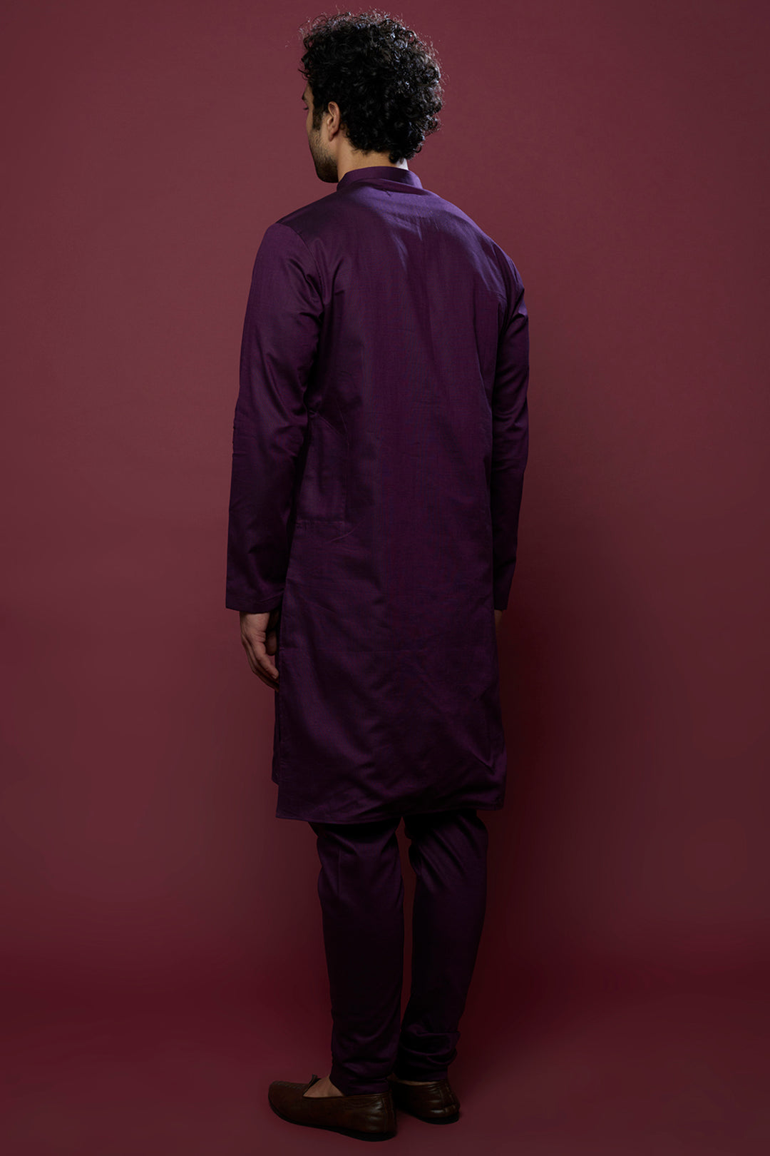 Abees Purple cotton silk hand embroidered kurta set - side view