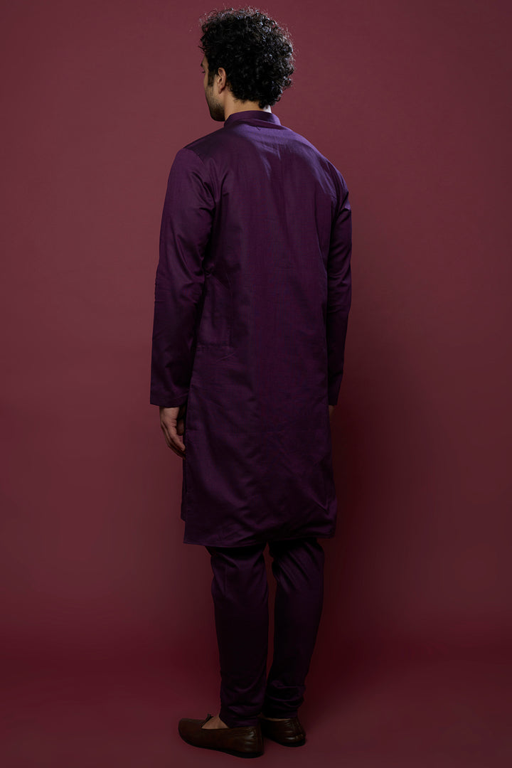 Abees Purple cotton silk hand embroidered kurta set - side view