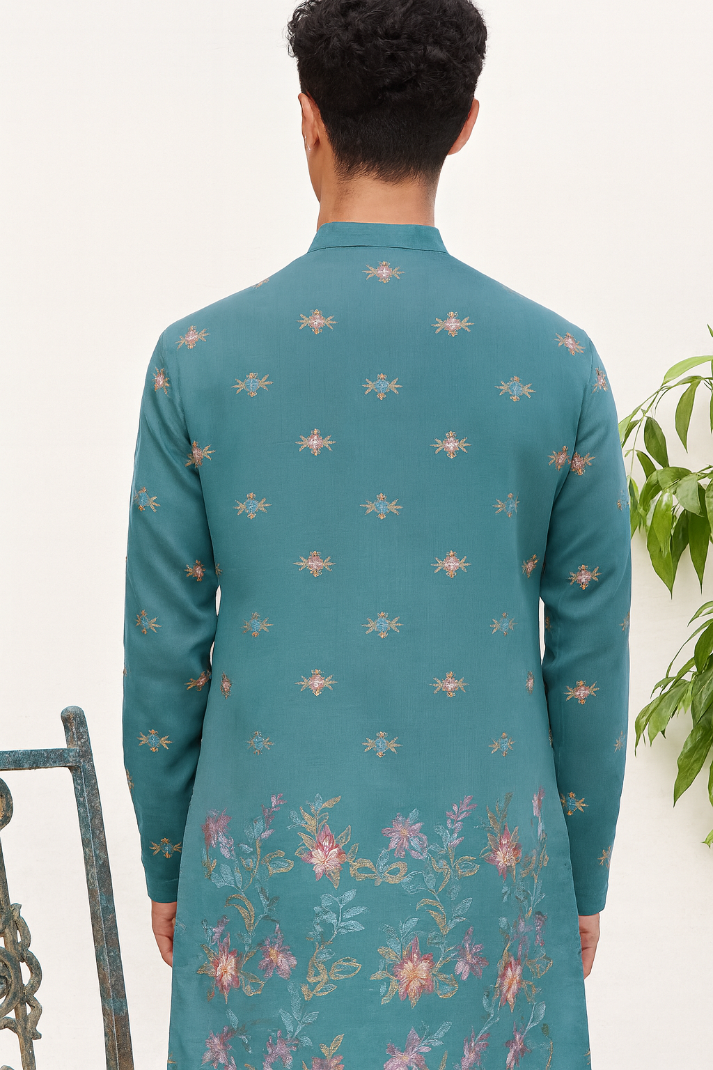 Teal Floral Embroidered Kurta for Men – Festive & Wedding Wear