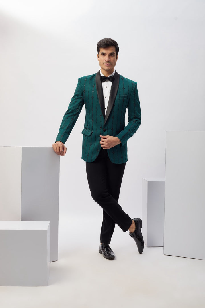 Abees Green embroidered tuxedo set - front view