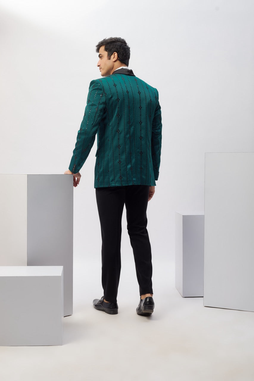Abees Green embroidered tuxedo set - back view