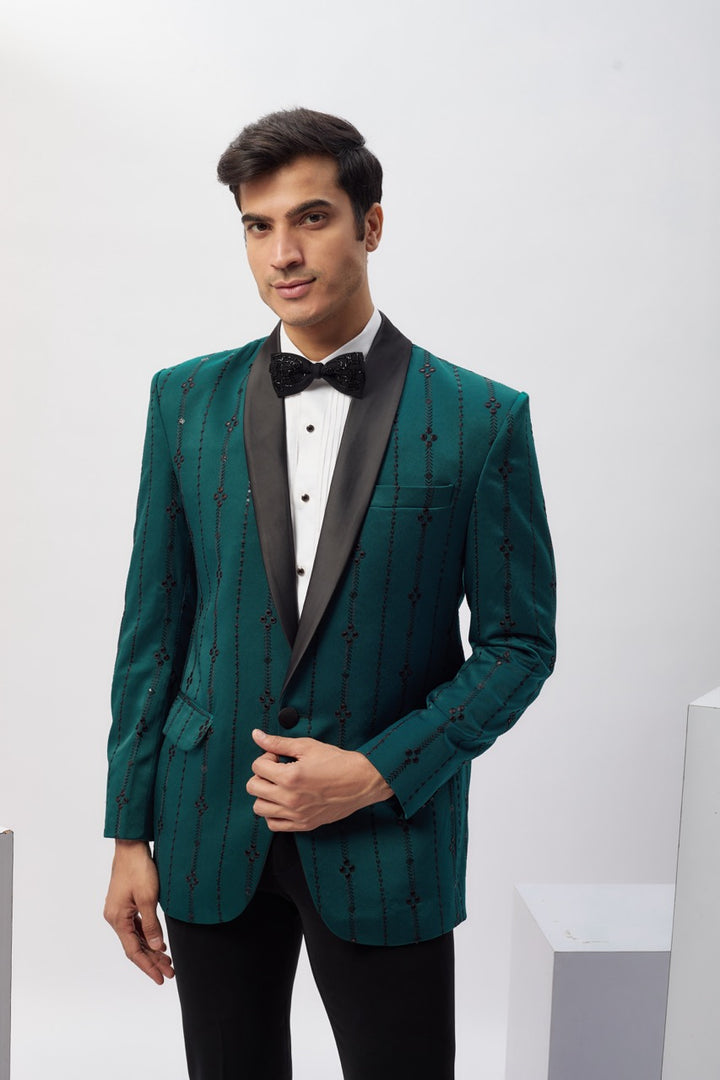Abees Green embroidered tuxedo set - side view