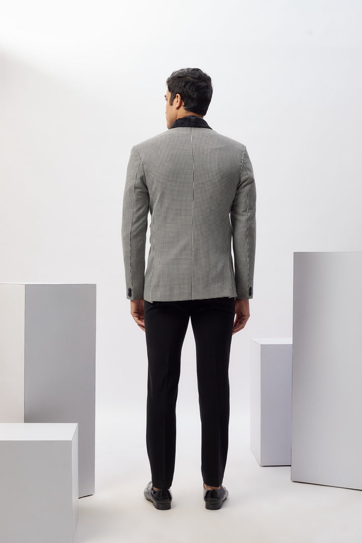 Abees Black white tweed hand embroidered tuxedo set - back view