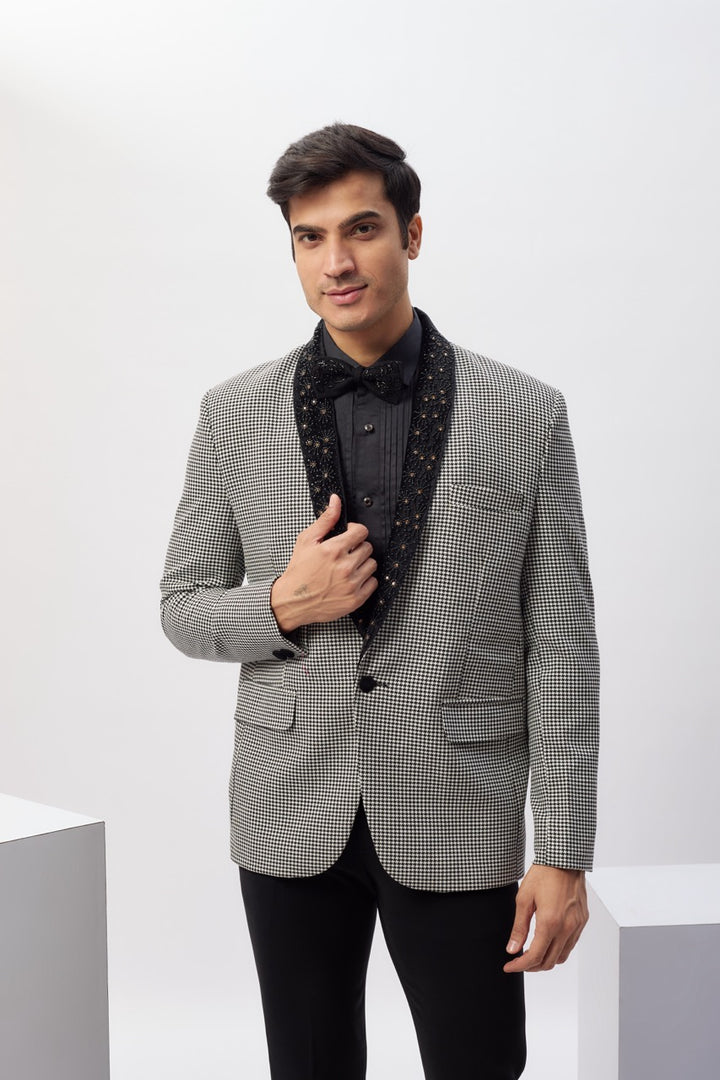 Abees Black white tweed hand embroidered tuxedo set - side view
