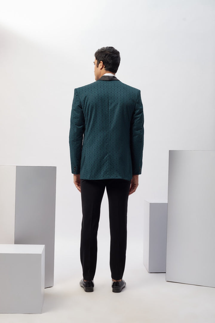 Abees Teal blue Swarovski embroidered tuxedo set - back view