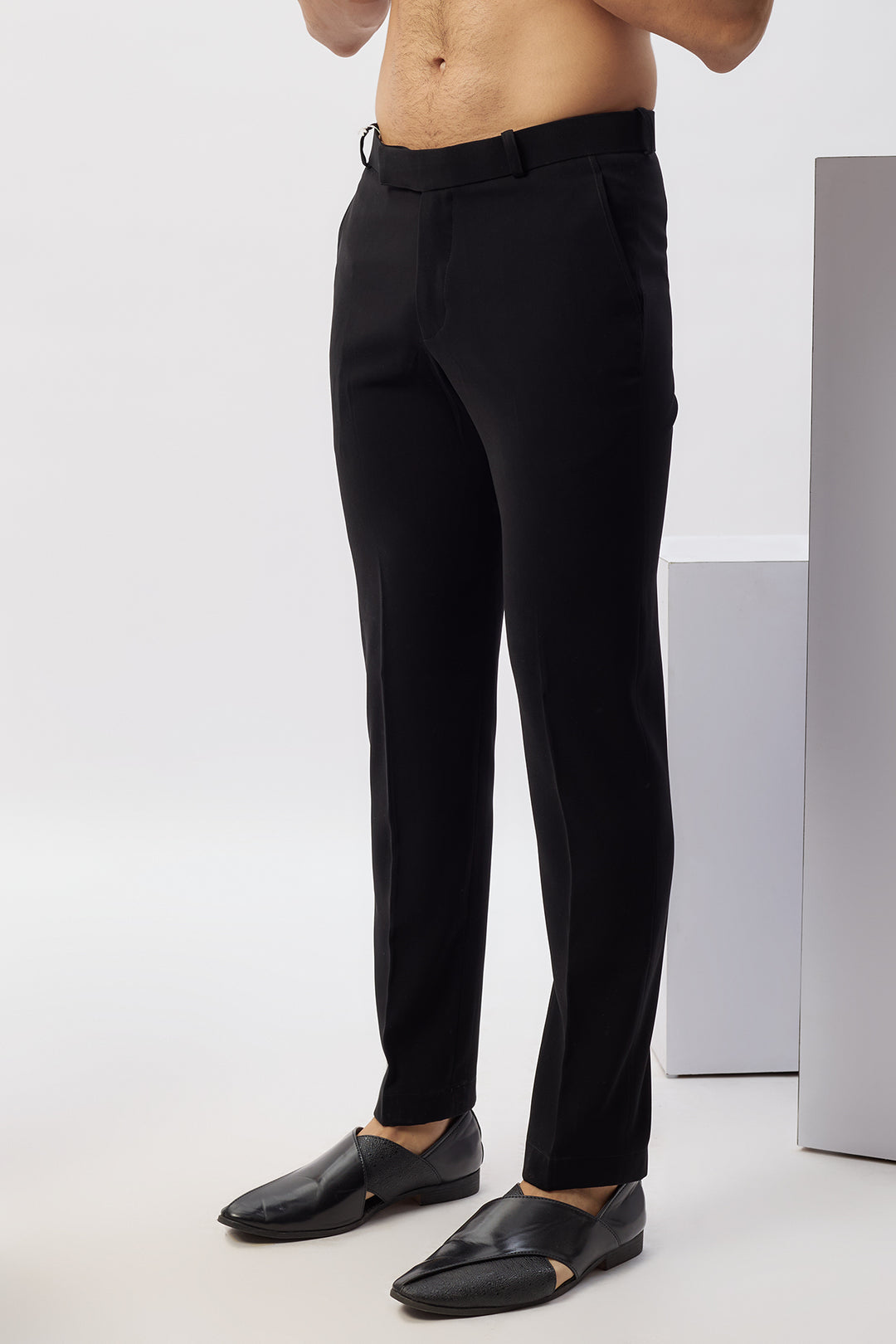 Abees Black viscose hand embroidered bandhgala set - side view