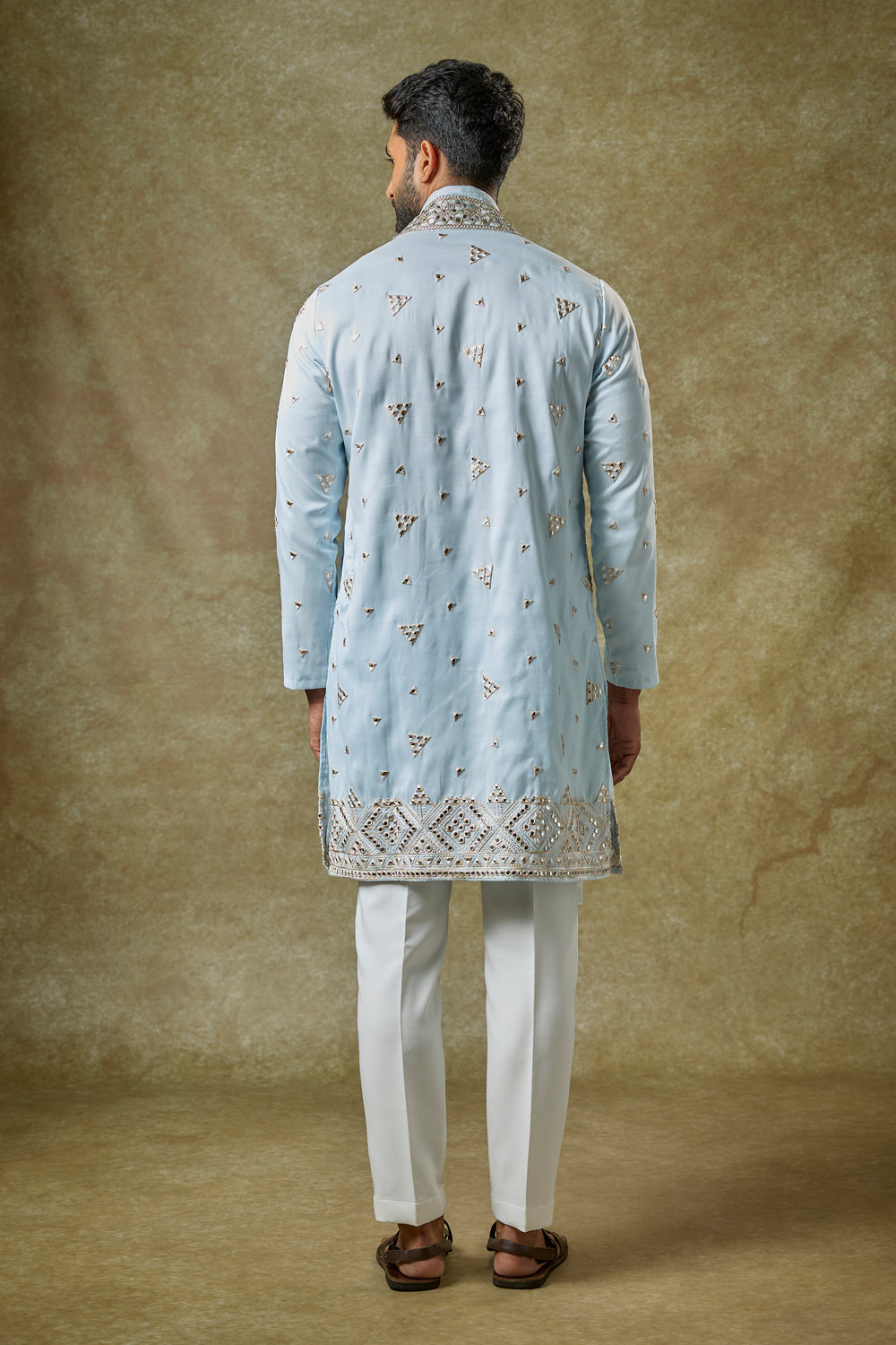 Abees Blue silk mirrorwork kurta set - side view