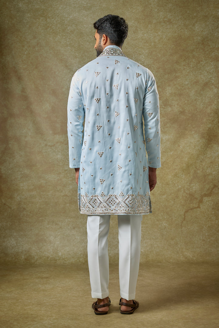Abees Blue silk mirrorwork kurta set - side view