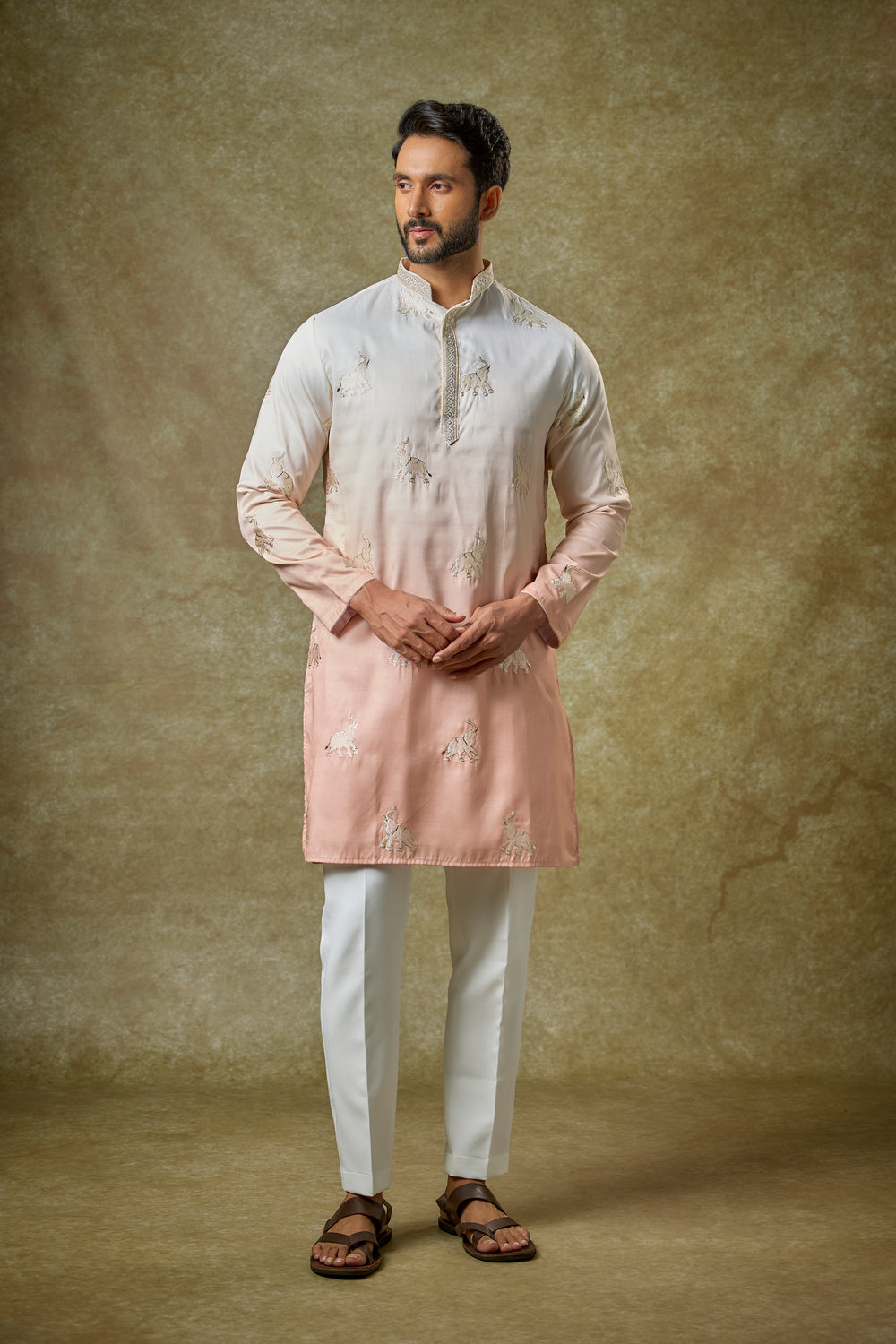 Abees Multi silk ombre patchwork kurta set - front view