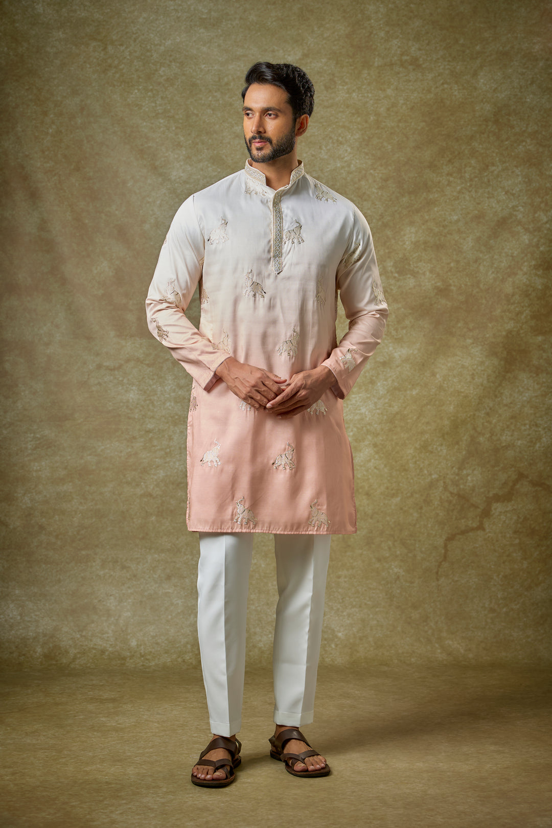 Abees Multi silk ombre patchwork kurta set - front view