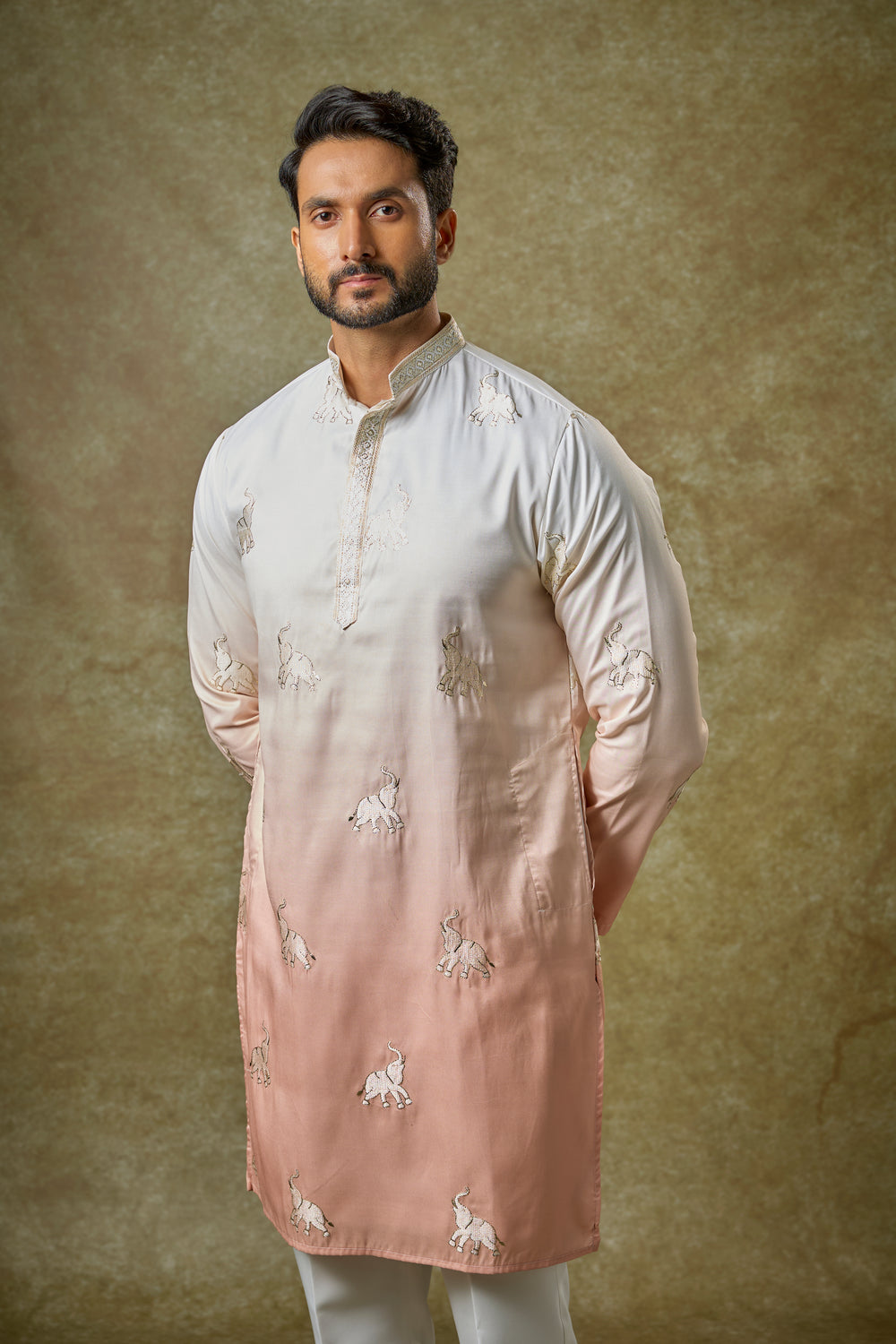 Abees Multi silk ombre patchwork kurta set - side view