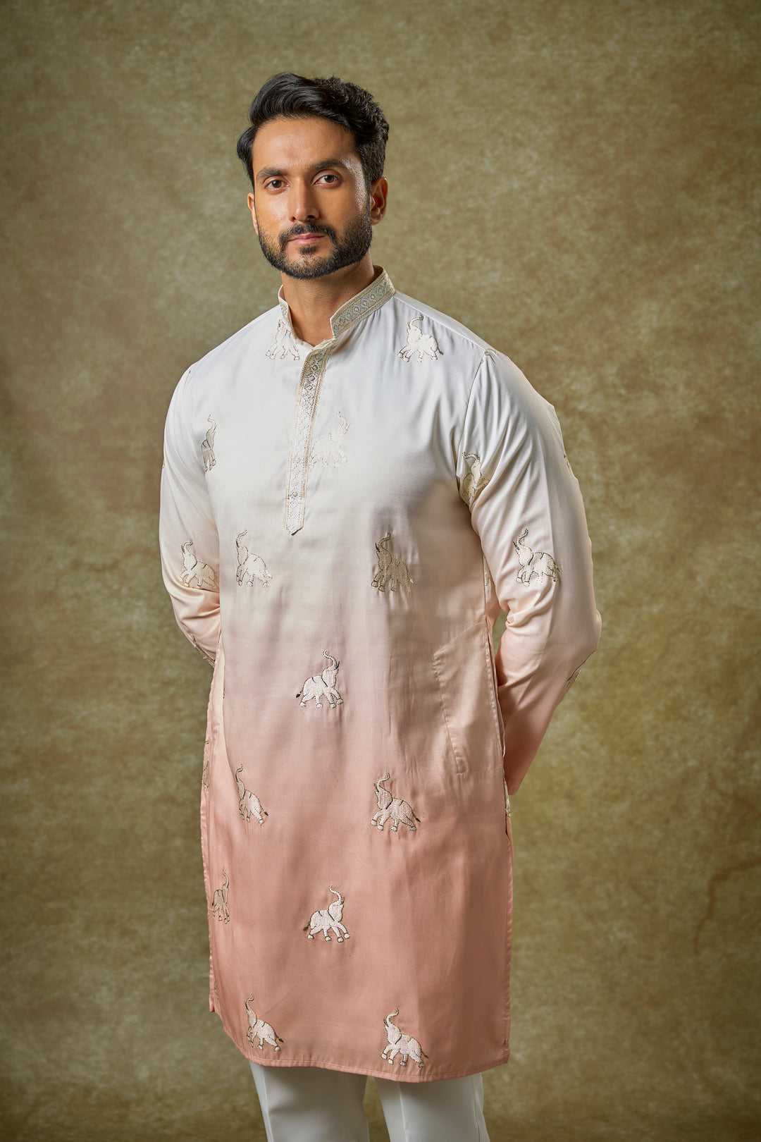 Abees Multi silk ombre patchwork kurta set - side view