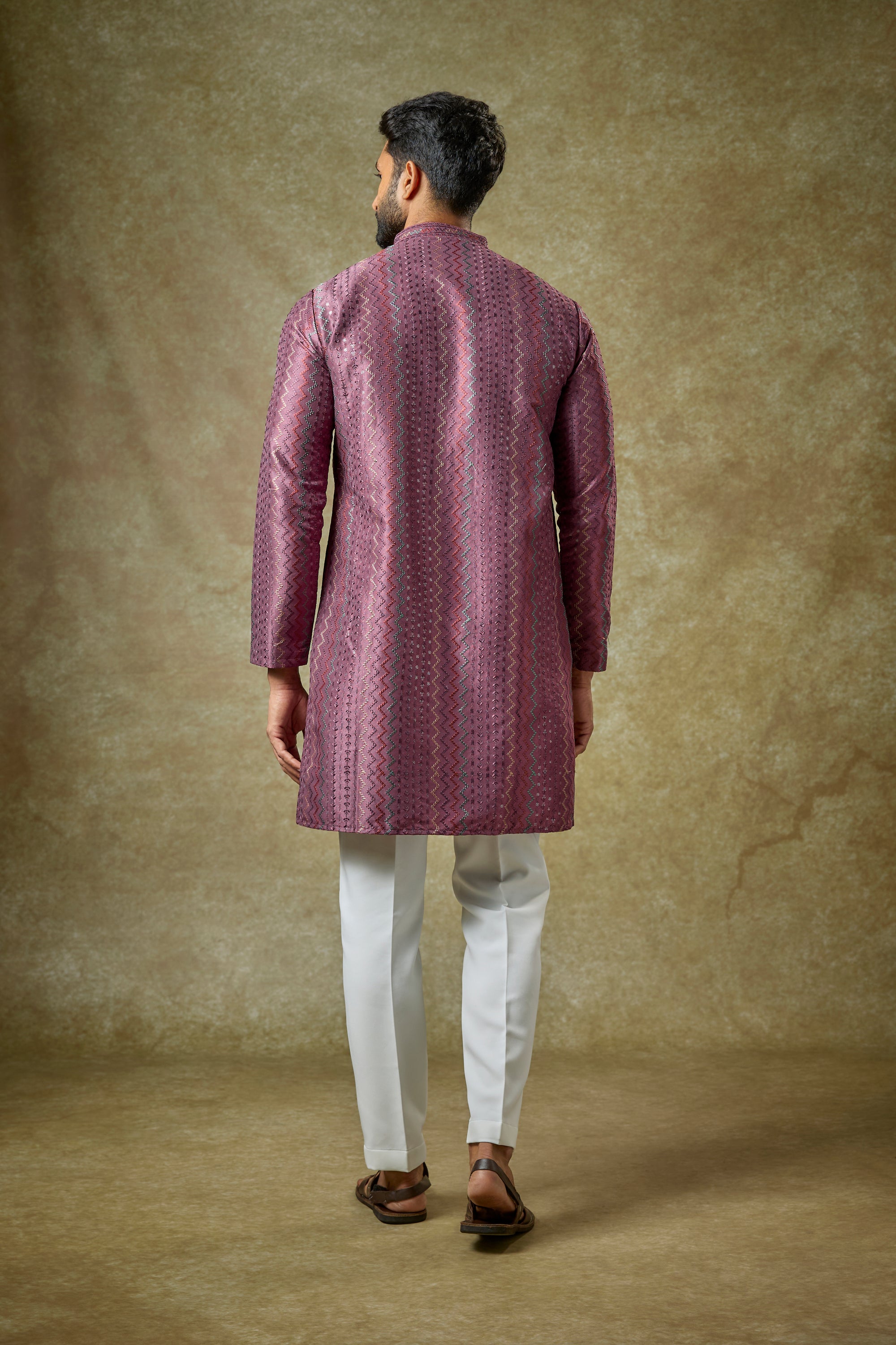 Abees Purple silk threadwork kurta set - side view
