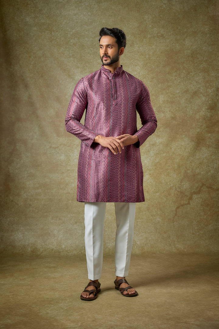 Deep Purple Silk Thread Embroidered Kurta Set