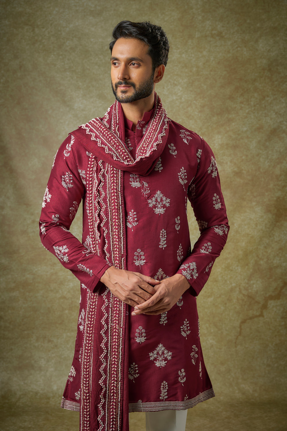 Abees Red silk zardosi kurta set - side view
