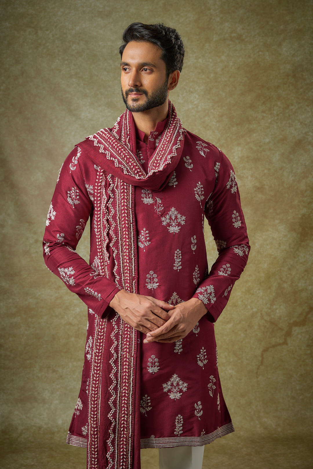 Abees Red silk zardosi kurta set - side view