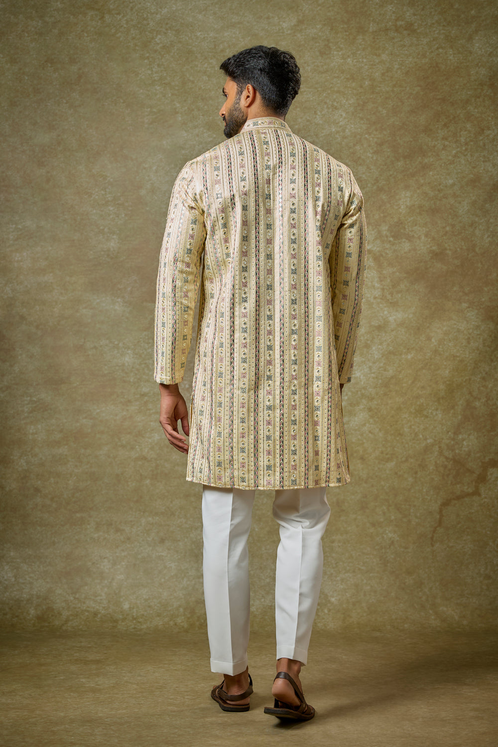 Abees Yellow cotton silk mirrorwork kurta set - side view