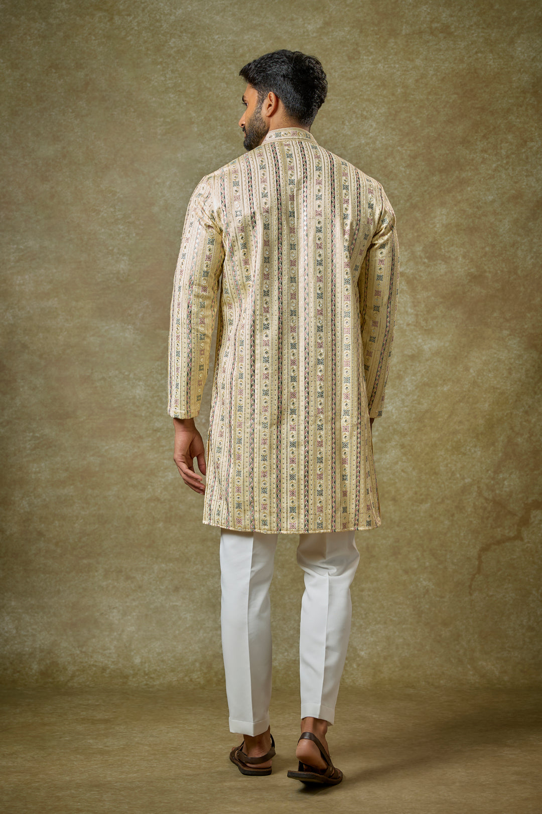 Abees Yellow cotton silk mirrorwork kurta set - side view