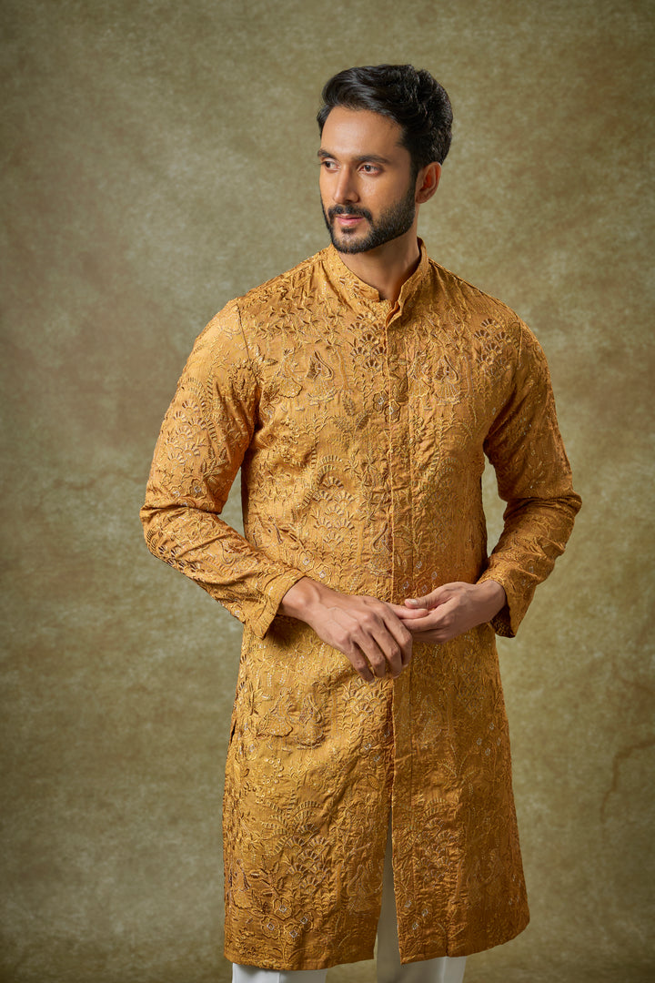 Abees Gold silk zardosi embroidered kurta set - back view