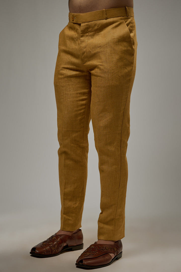 Abees Yellow linen solid co-ord set kurta trousers - side view