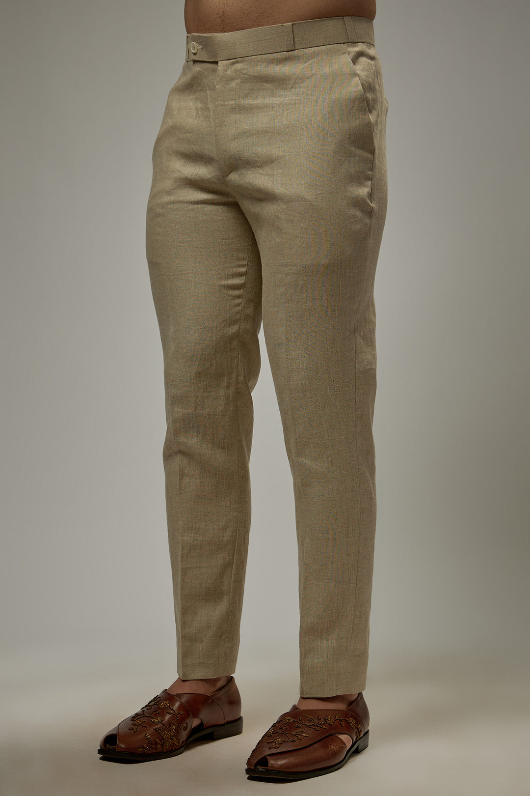 Abees Beige linen solid co-ord set - side view