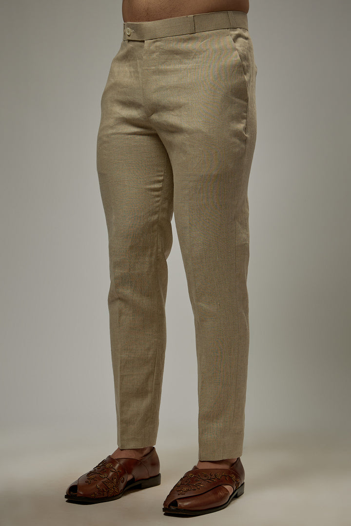 Abees Beige linen solid co-ord set - side view