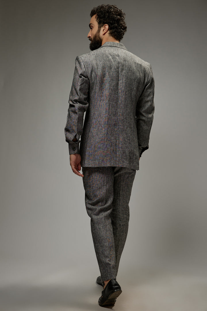 Abees Grey linen solid co-ord set - back view