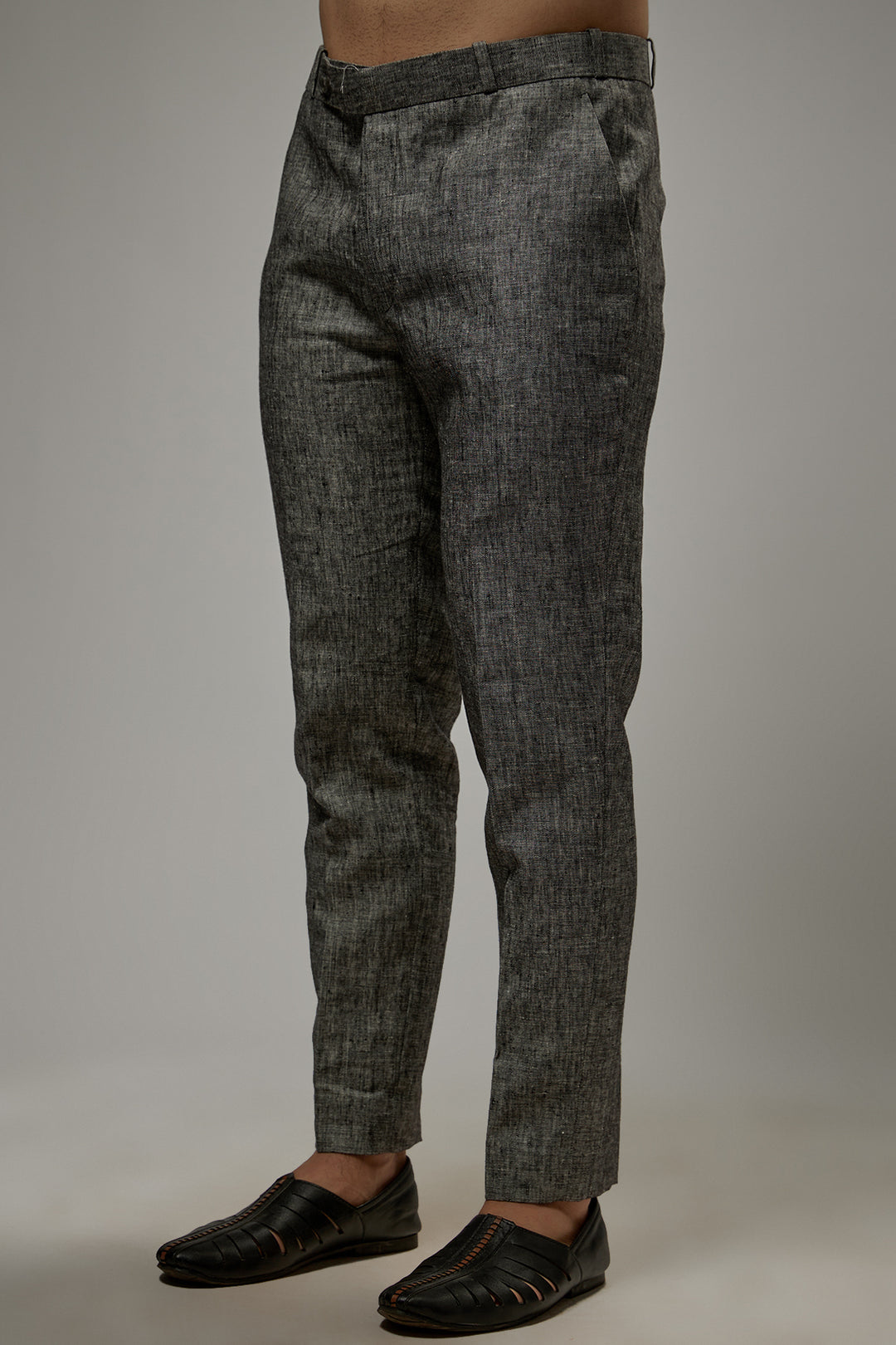 Abees Grey linen solid co-ord set - side view