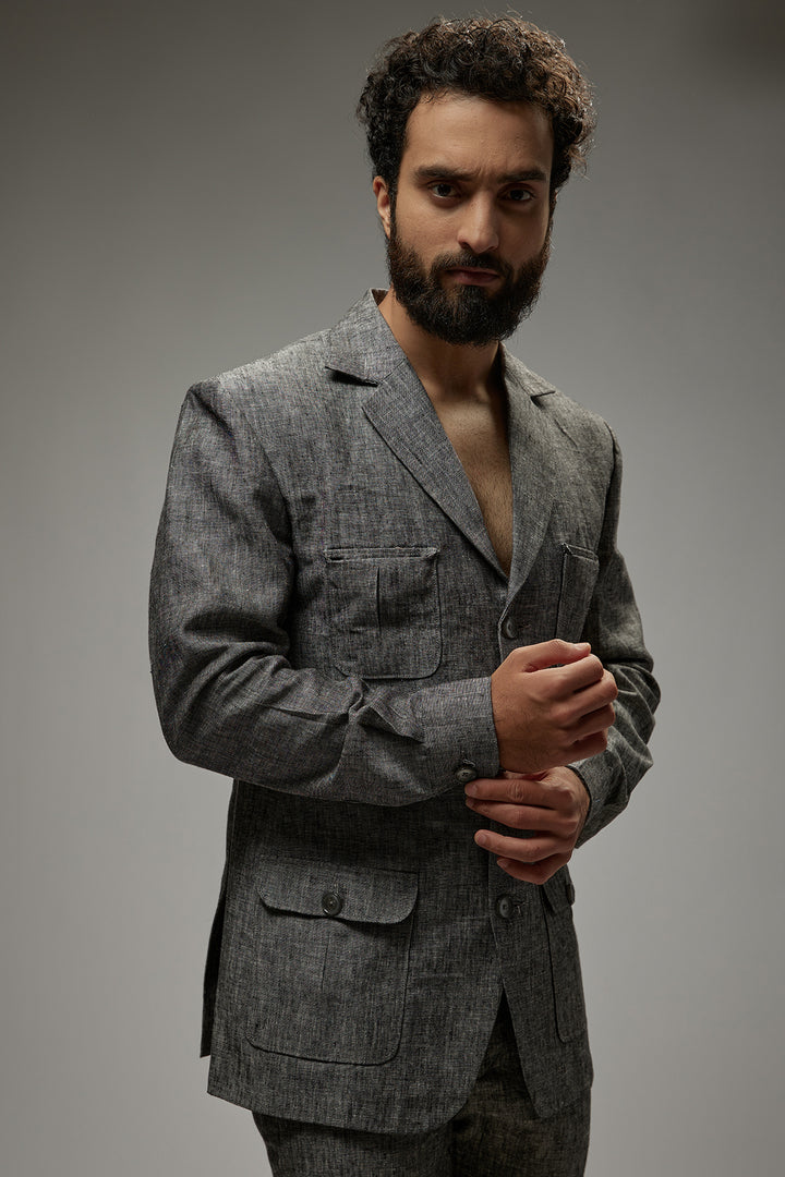 Abees Grey linen solid co-ord set - detail view 1