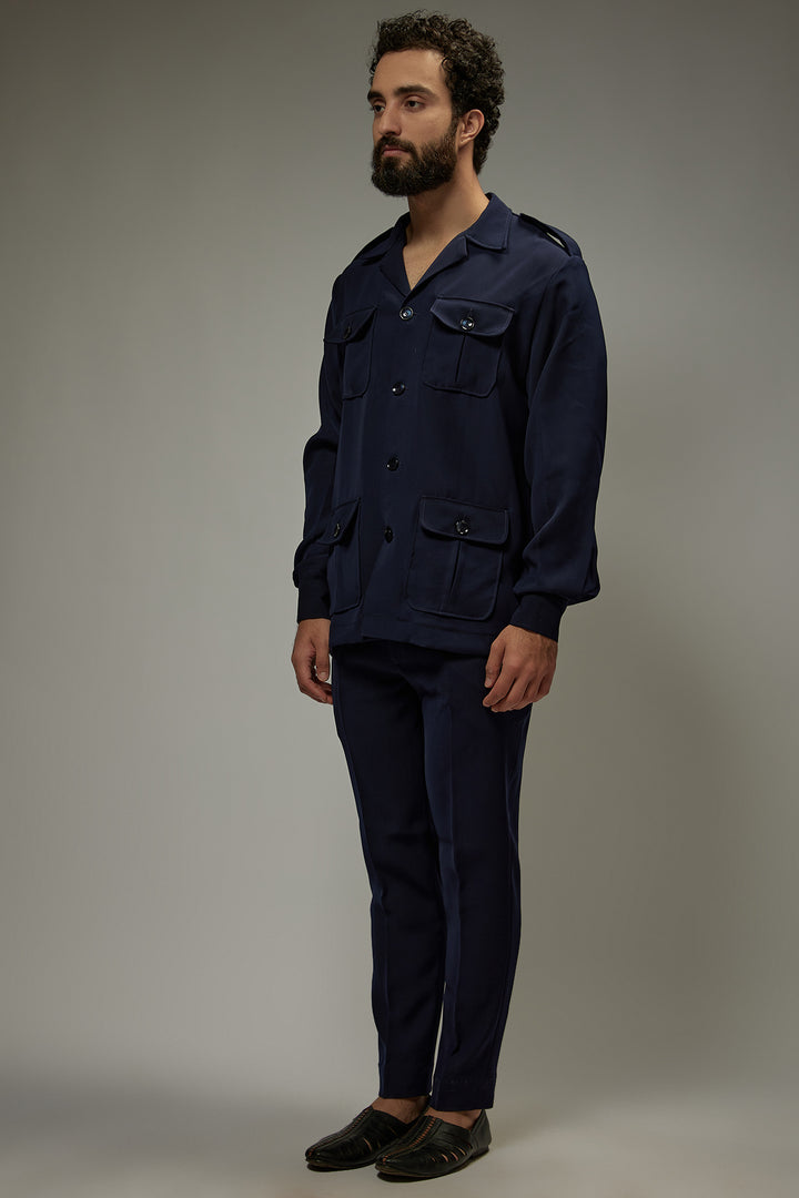Abees Blue viscose solid co-ord set - front view