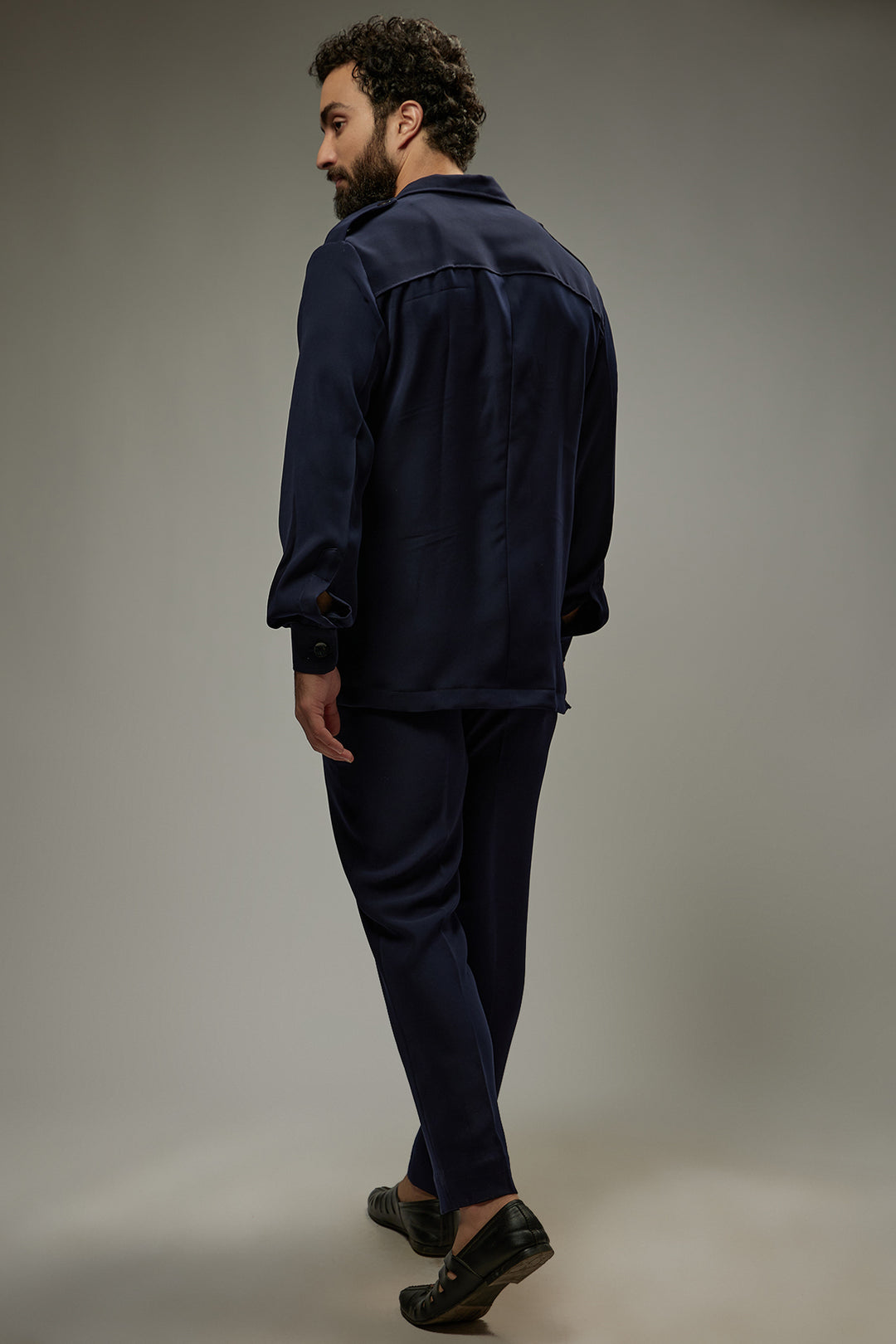 Abees Blue viscose solid co-ord set - back view