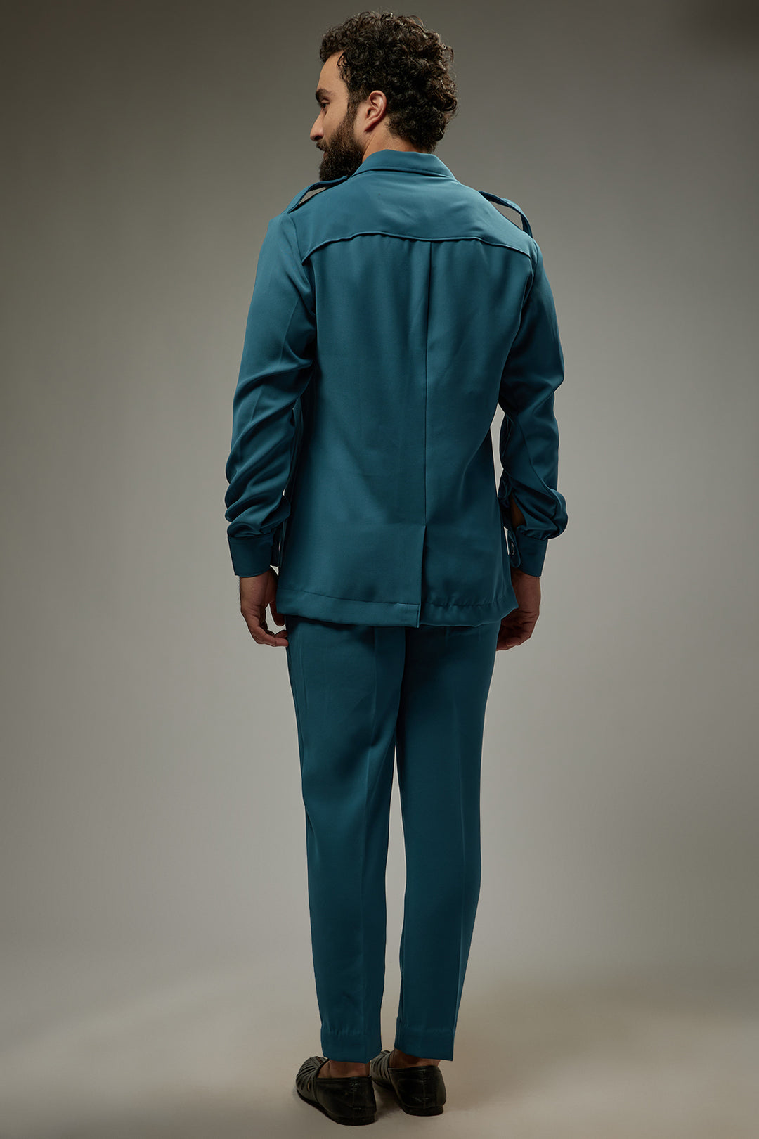 Abees Blue viscose solid co-ord set - back view