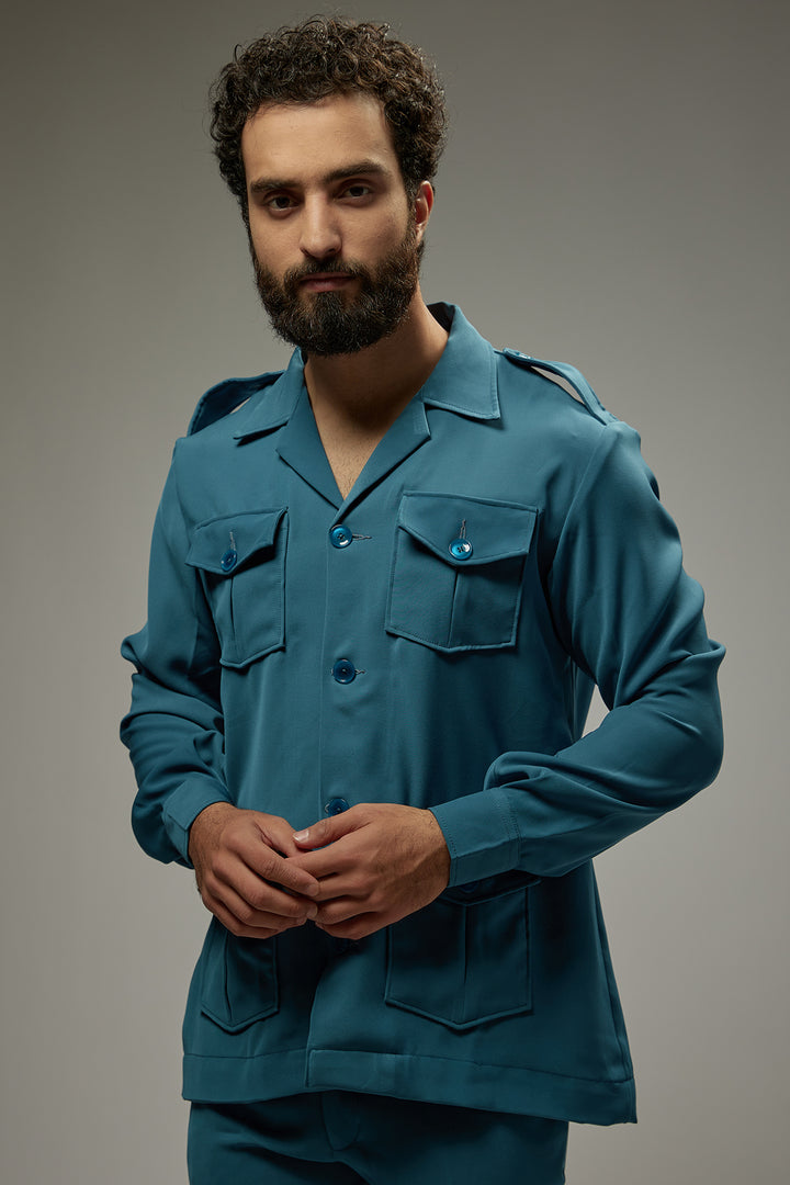 Abees Blue viscose solid co-ord set - detail view 1