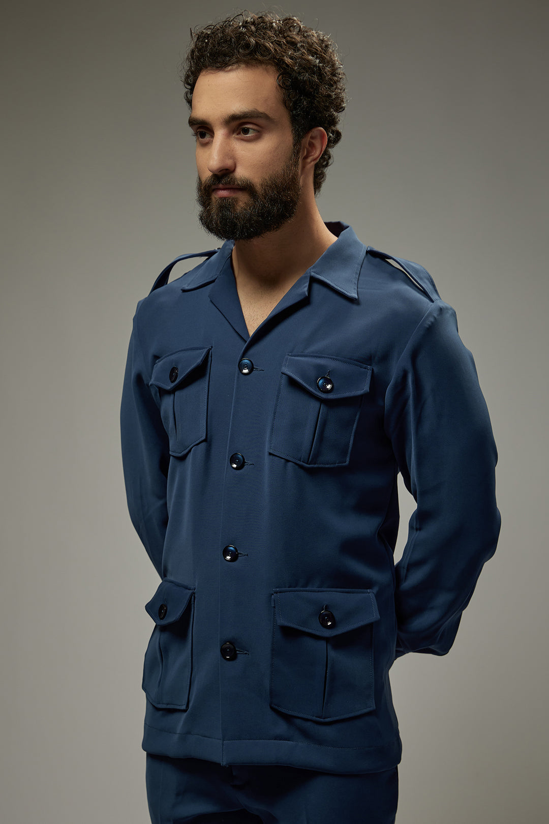 Abees Blue viscose solid co-ord set mens - detail view 1