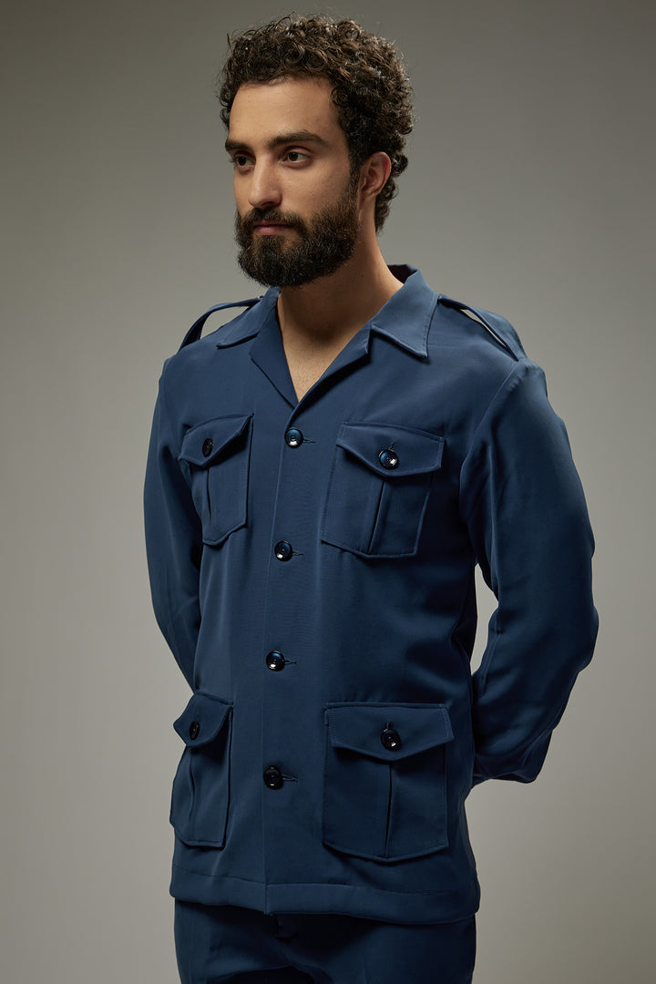 Abees Blue viscose solid co-ord set mens - detail view 1